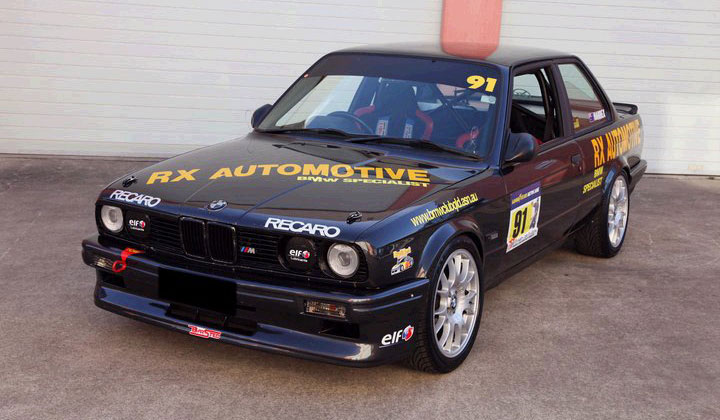 Pierz Harrex driving Black BMW E30 Track Car