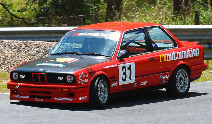 Pierz Harrex driving Red BMW E30 Track Car