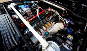 Black Turbo Charged BMW E24 Engine Bay